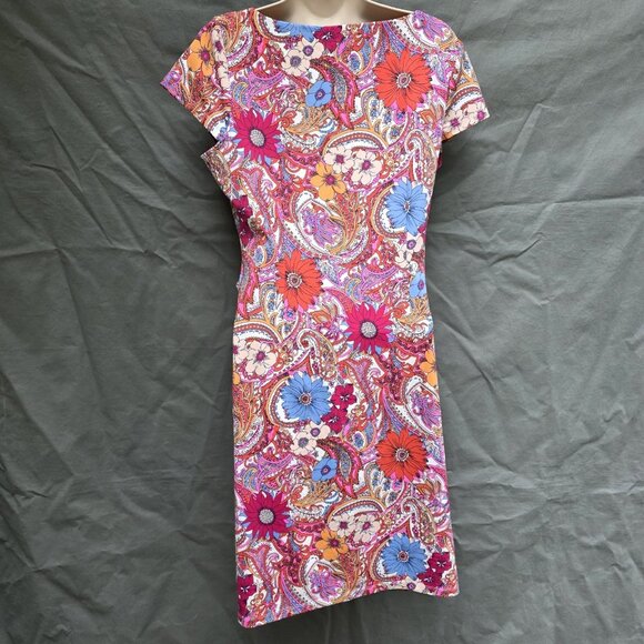 TALBOTS $139 Smooth Stretch Pink Paisley Floral Side Tie Dress Size M Petite - Picture 6 of 6